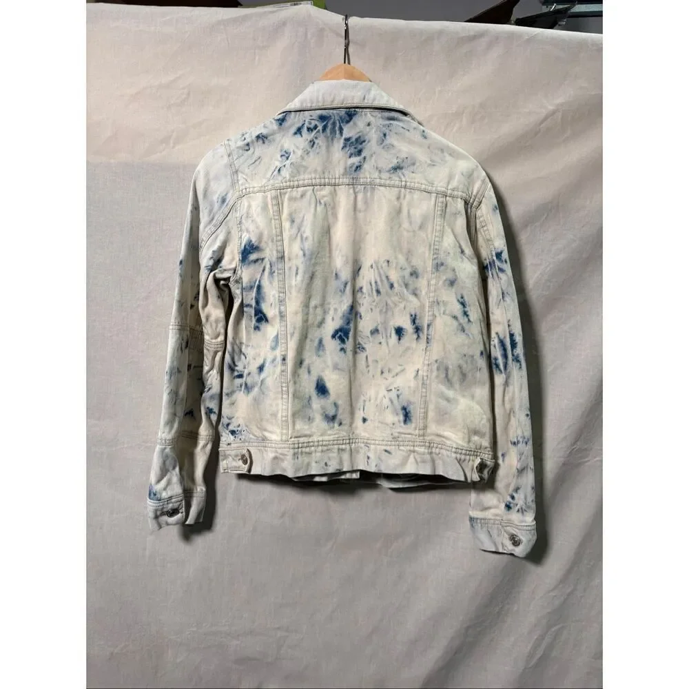 Free People Bleach Wash Denim Jacket Blue White Tie Dye Trucker Jacket Medium
